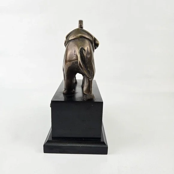 Vtg Elephant Bronze Sculpture - 8x7 Hot Cast, Stunning Wood Base Design.